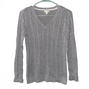 Sonoma V Neck Sweater Gray Womens M Preppy Y2K Schoolgirl Cozy Knit Cable Layere